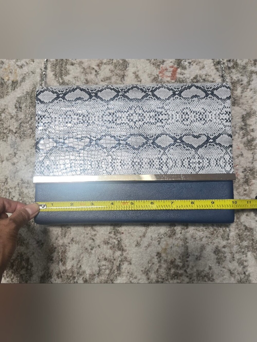Unbranded Navy Blue, Gray Clutch Wristlet with Silver Chain Strap - Picture 14 of 17